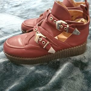 Platform cutout shoes with buckle